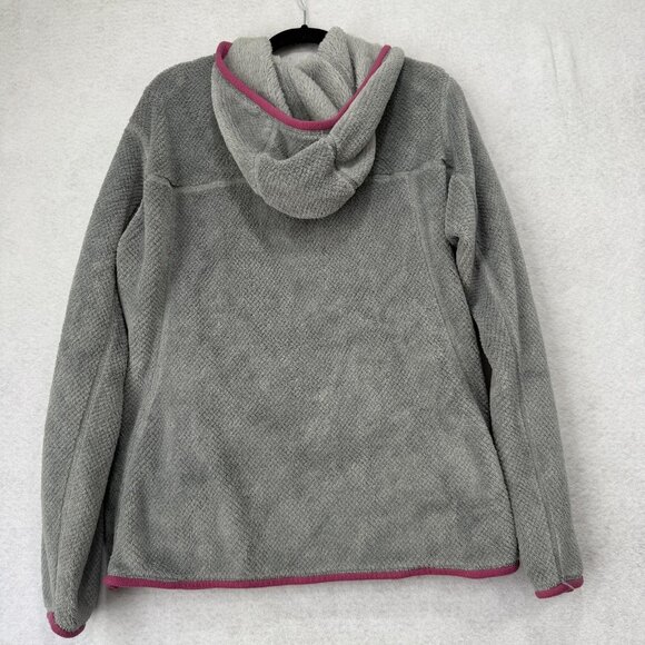 Patagonia Sweater Womens Large Gray Pink Hooded Fleece Pullover Synchilla Lining - Picture 8 of 9